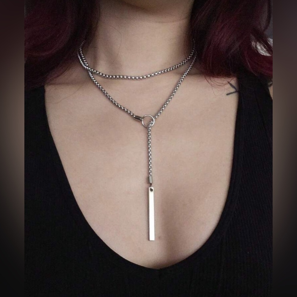 Silver Plated Stainless Steel Lariat Necklace Stainless Steel Long Drop Necklace - Picture 3 of 4